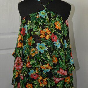 Judith March Women's Strappy Tropical Blouse Tunic Top Shirt Medium